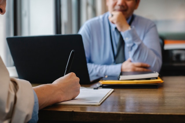 man conducting interview